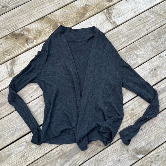 Eileen Fisher Waterfall Cardigan Sweater Sz M Gray Viscose Open Front Stretch - Picture 1 of 9